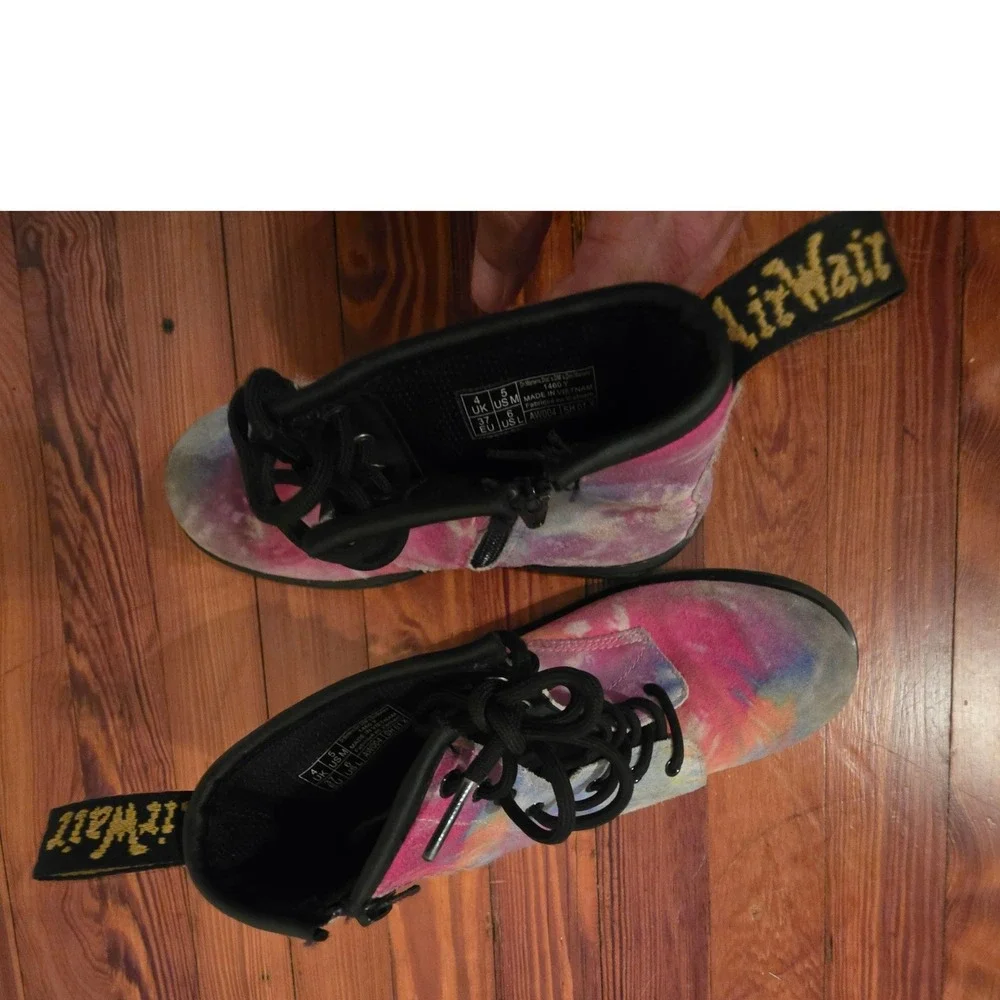 Dr. Martens 1460 Y Kids Tie Dye Suede Lace Up Side Zip Boots Multi Color Size 5M